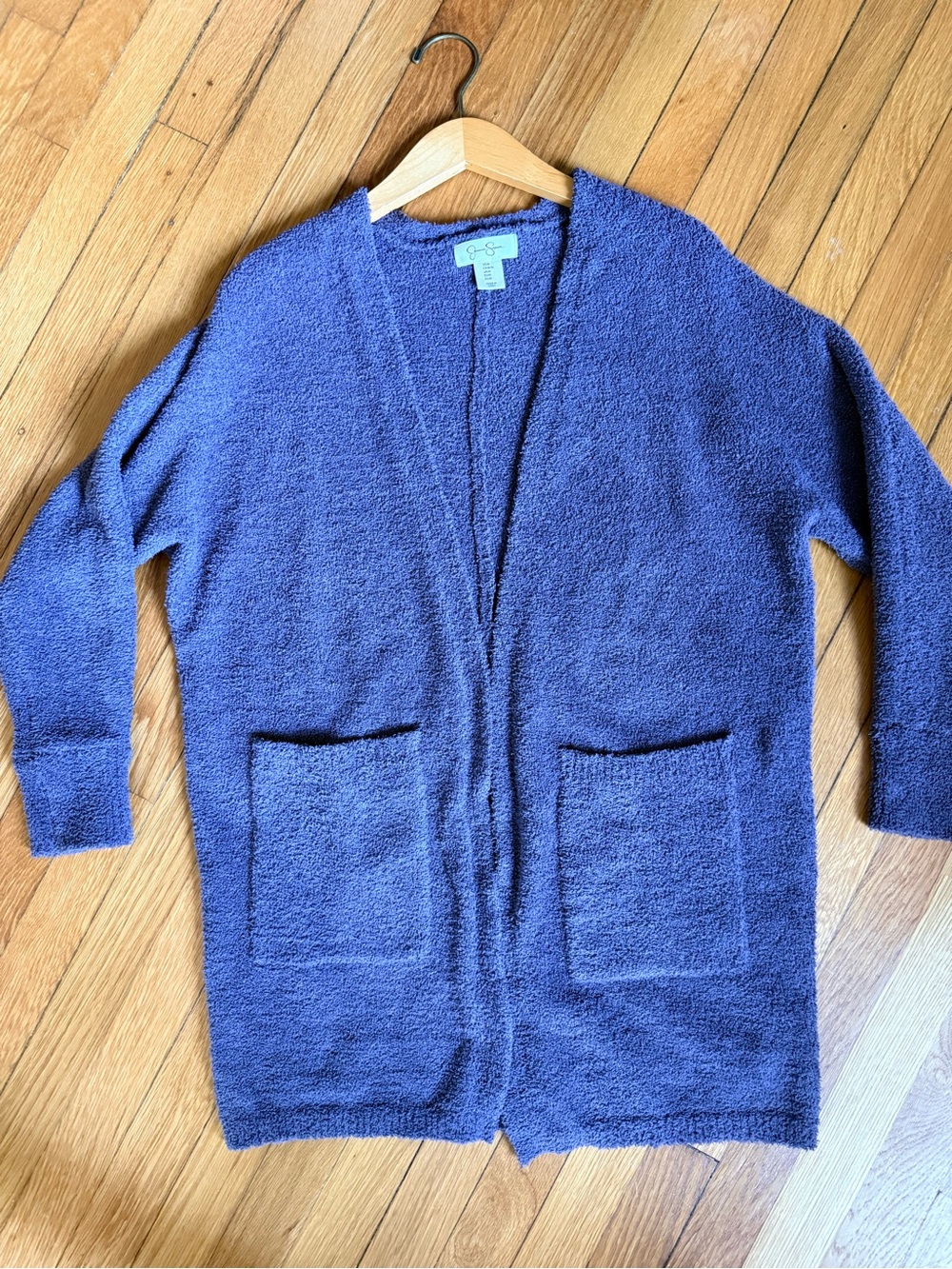 Jessica Simpson Blue Sherpa Open-Front Pocket Cardigan